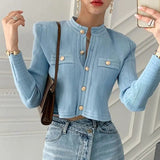 LOVEMI Jackets Blue / One size Lovemi -  Short Cardigan, Western Style, All-match Single-breasted
