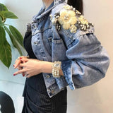 LOVEMI Jackets Blue / S Lovemi -  Short High Waist Denim Cotton Jacket Fashionable Bead