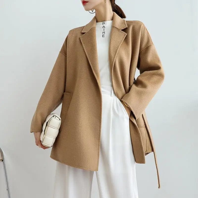 LOVEMI  Jackets Camel / M Lovemi -  High-end nightgown water ripple double-sided cashmere coat