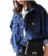 LOVEMI Jackets Dark blue / S Lovemi -  Loose cute smiley embroidery Harajuku shredded denim jacket