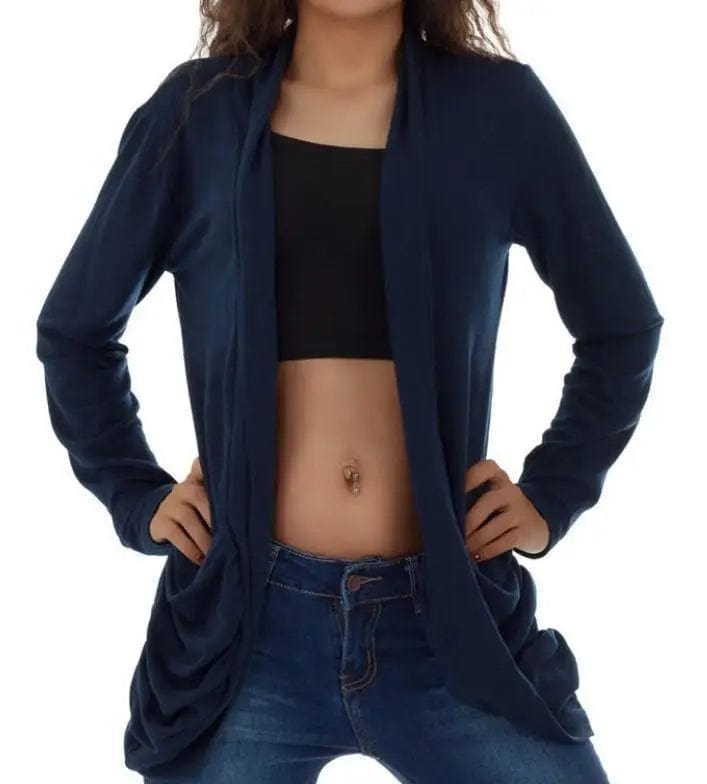 LOVEMI Jackets Dark Blue / S Lovemi -  Women's Short Jacket With Solid Color Long Sleeve Pockets