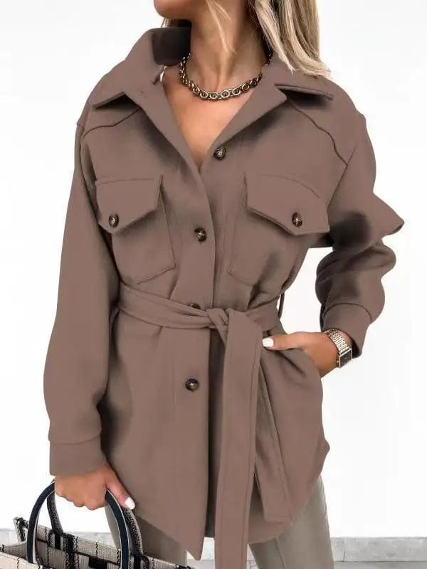 LOVEMI  Jackets Darkbrown / S Lovemi -  Fashionable Lace-up Small Fragrant Jacket With Pockets