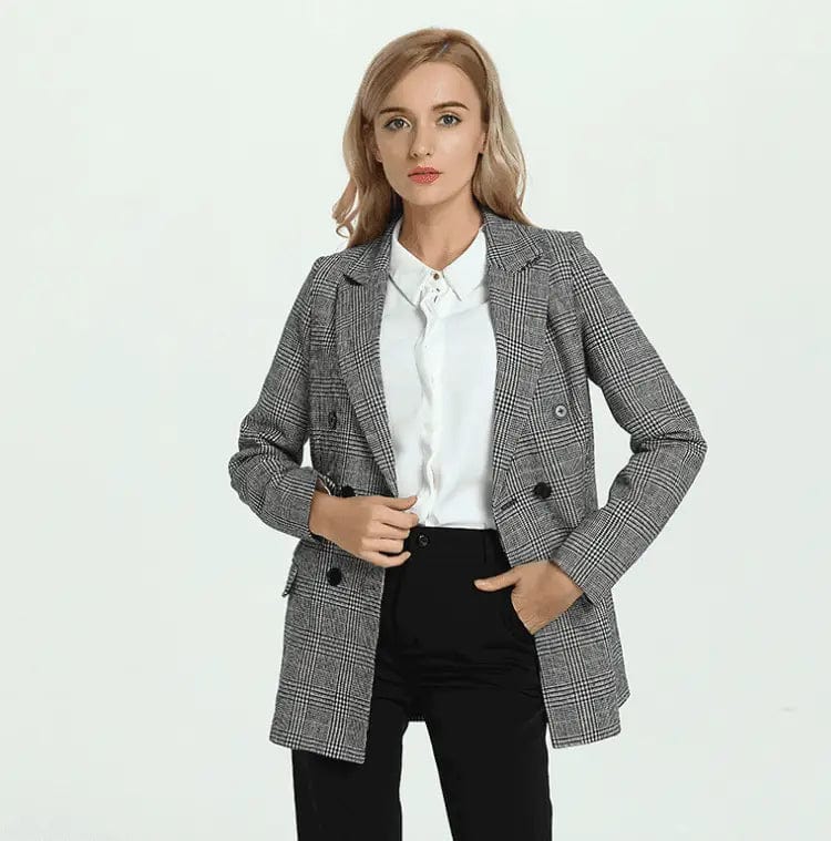 LOVEMI Jackets Gray / USA M Lovemi -  USA SIZE Double-breasted classic plaid woolen small suit