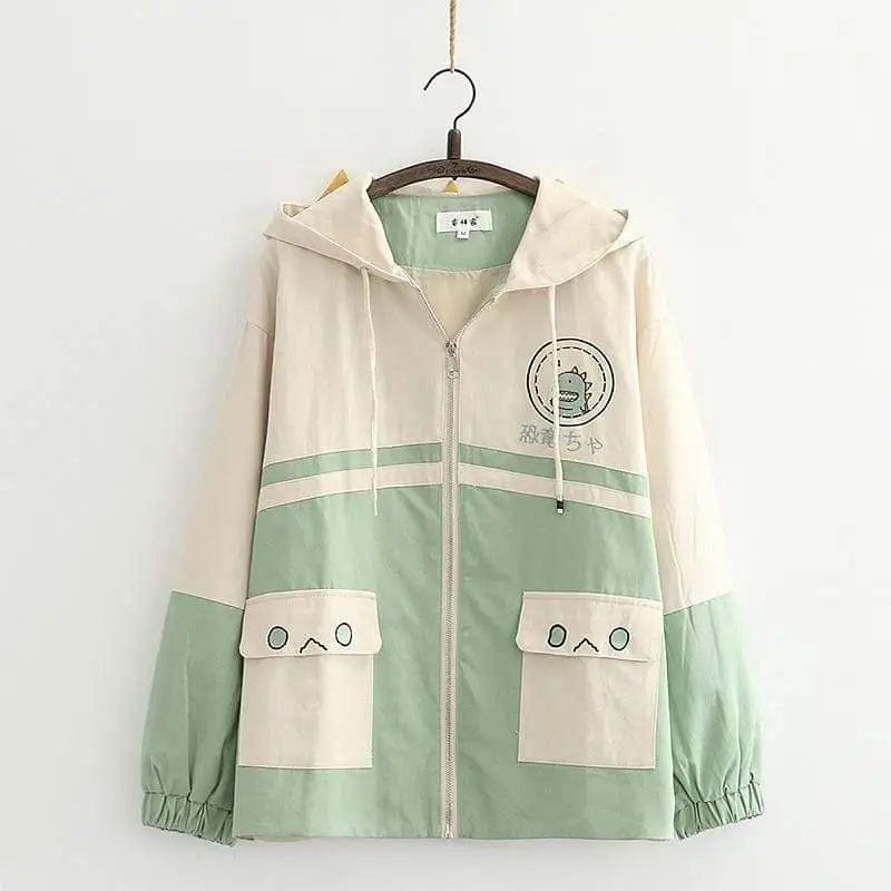 LOVEMI Jackets Green / S Lovemi -  Harajuku Style Dinosaur Embroidered Hooded Jacket