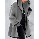 LOVEMI Jackets Grey / L Lovemi -  Multicolor round neck loose hooded woolen coat