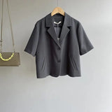 LOVEMI Jackets Grey / M Lovemi -  Short-sleeved Small Suit Jacket Loose All-match Suit
