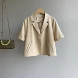 LOVEMI Jackets Khaki / M Lovemi -  Short-sleeved Small Suit Jacket Loose All-match Suit