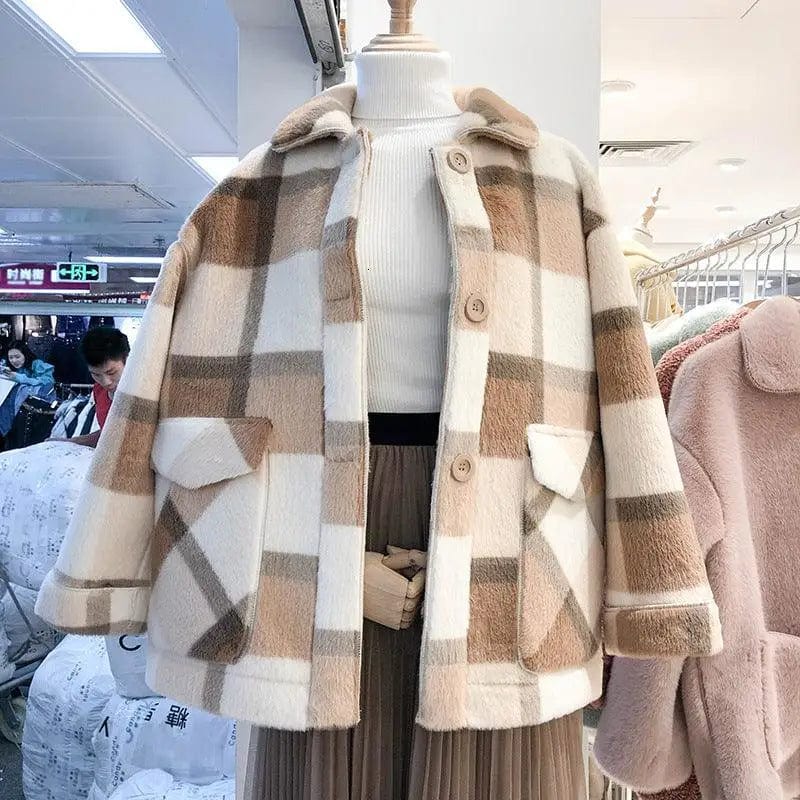 LOVEMI  Jackets Khaki / S Lovemi -  Hot Sale Ladies Fashion Wool Blend Faux Fur Coat
