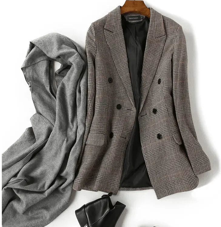 LOVEMI Jackets Khaki / USA L Lovemi -  USA SIZE Double-breasted classic plaid woolen small suit