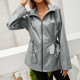 LOVEMI Jackets Light Grey / S Lovemi -  Hooded Waist Rainproof Raincoat With Zipper Raincoat