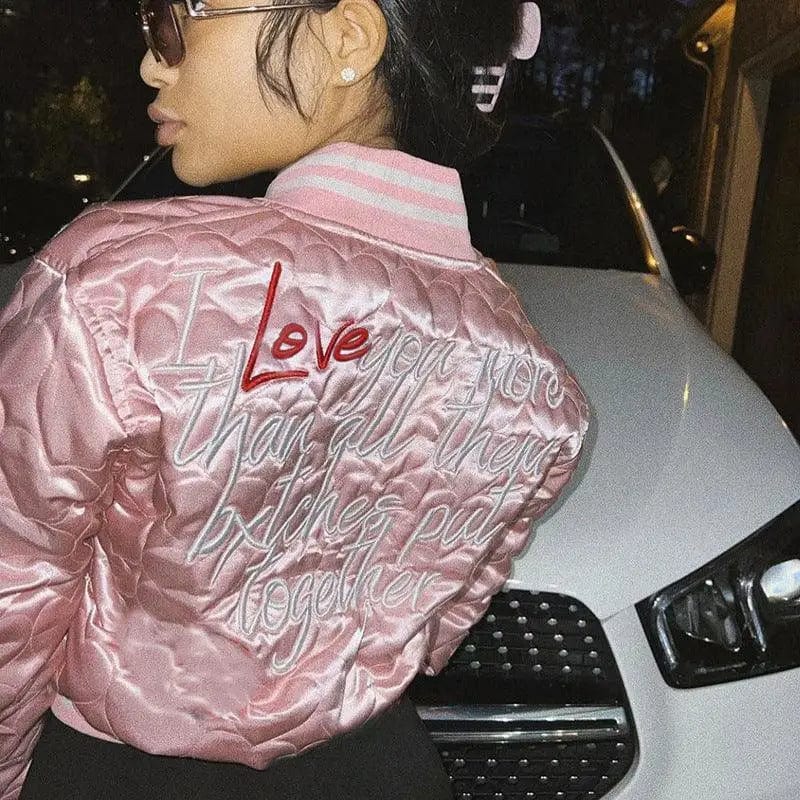 LOVEMI  Jackets Pink / L Lovemi -  Women's Fashion Letters Embroidered Short Slim Cotton Jacket