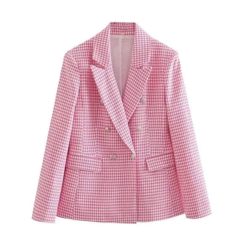 LOVEMI Jackets Pink / S Lovemi -  Fashion Houndstooth Slim-fit Casual Blazer