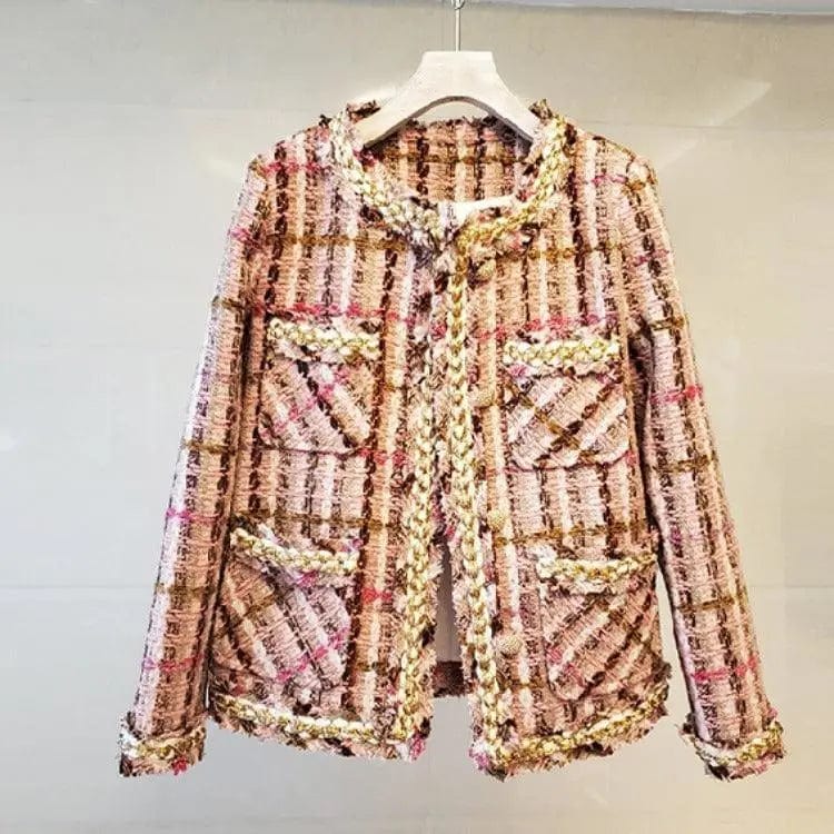 LOVEMI  Jackets Pink / S Lovemi -  Small fragrant tweed short coat female fringed plaid