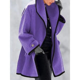 LOVEMI Jackets Purple / M Lovemi -  Multicolor round neck loose hooded woolen coat