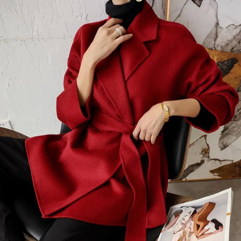 LOVEMI  Jackets Red / M Lovemi -  High-end nightgown water ripple double-sided cashmere coat