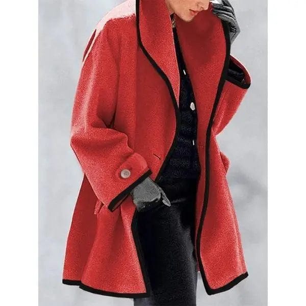 LOVEMI Jackets Red / XL Lovemi -  Multicolor round neck loose hooded woolen coat