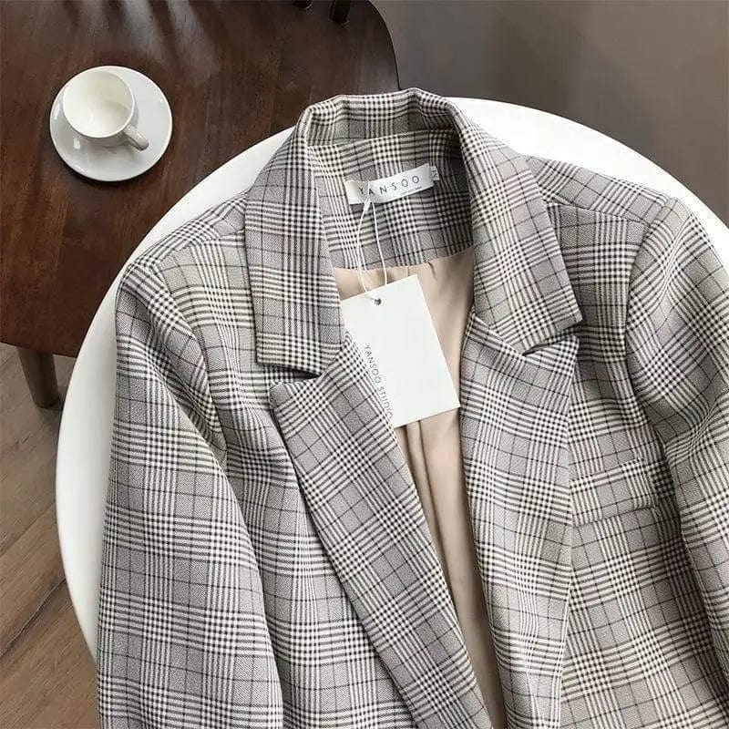 LOVEMI Jackets Retro check / S Lovemi -  Women's Retro Plaid Suit Jacket Loose Casual Suit Jacket