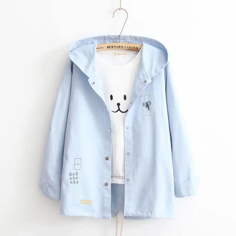 LOVEMI Jackets Sky blue / One size Lovemi -  Solid color embroidery hooded long sleeve