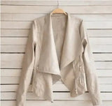 LOVEMI Jackets White / M Lovemi - Women's Lapel PU Leather Jacket with Side Zipper