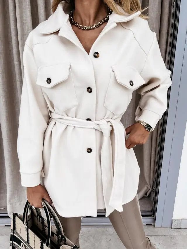 LOVEMI  Jackets White / S Lovemi -  Fashionable Lace-up Small Fragrant Jacket With Pockets