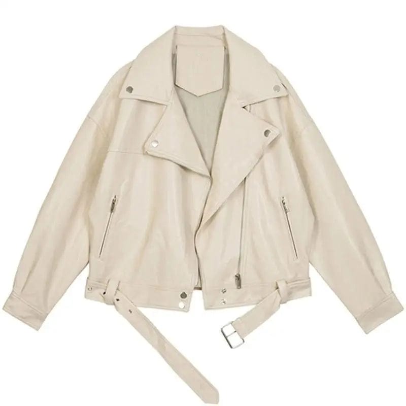 LOVEMI Jackets White / S Lovemi -  Suit Collar BF Wind Handsome Pu Leather Jacket Short Coat