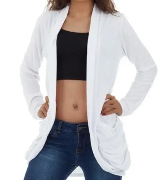 LOVEMI Jackets White / S Lovemi -  Women's Short Jacket With Solid Color Long Sleeve Pockets