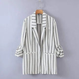 LOVEMI Jackets White / XS Lovemi -  Women's Fashion Casual Rolled-up Sleeves Buttonless Striped