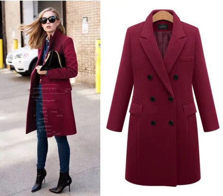 LOVEMI  Jackets WineRed / 5XL Lovemi -  Medium length large woolen overcoat for women