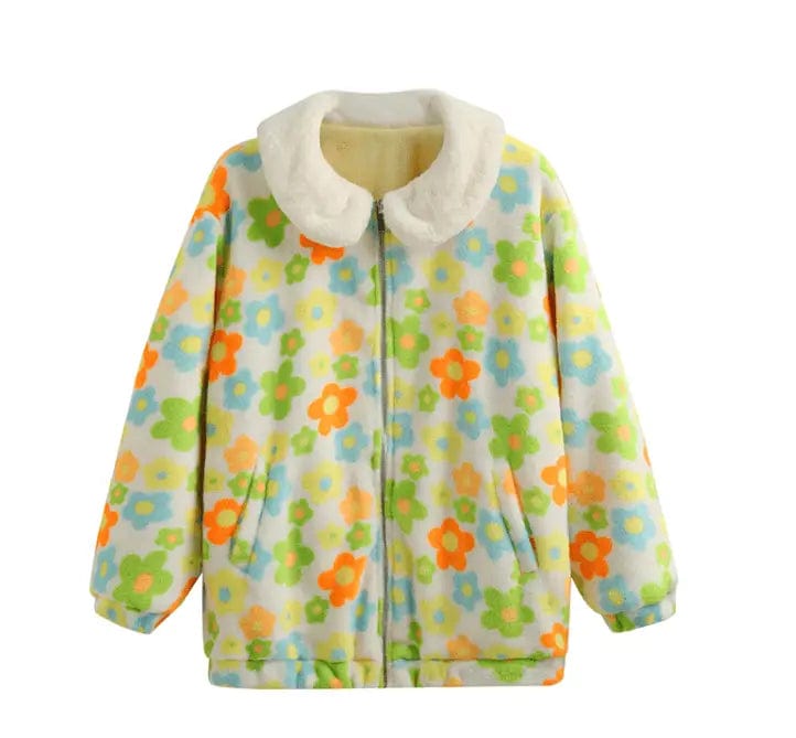 LOVEMI  Jackets Yellow green / One size Lovemi -  Flowers on both sides wearing a bread zipper coat