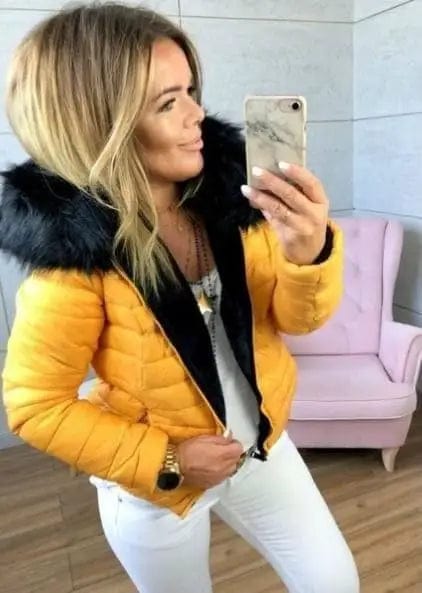 LOVEMI Jackets Yellow / L Lovemi -  Hooded fur collar short coat