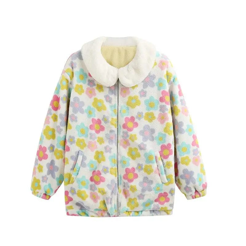 LOVEMI  Jackets Yellow pink / One size Lovemi -  Flowers on both sides wearing a bread zipper coat