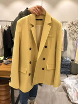 LOVEMI Jackets Yellow / S Lovemi -  Women's Solid Color Wild Double-breasted Buttoned Lapel