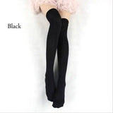 Japanese non-slip velvet over knee socks stockings-Black-1