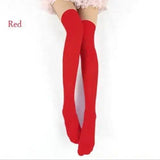 Japanese non-slip velvet over knee socks stockings-Red-3