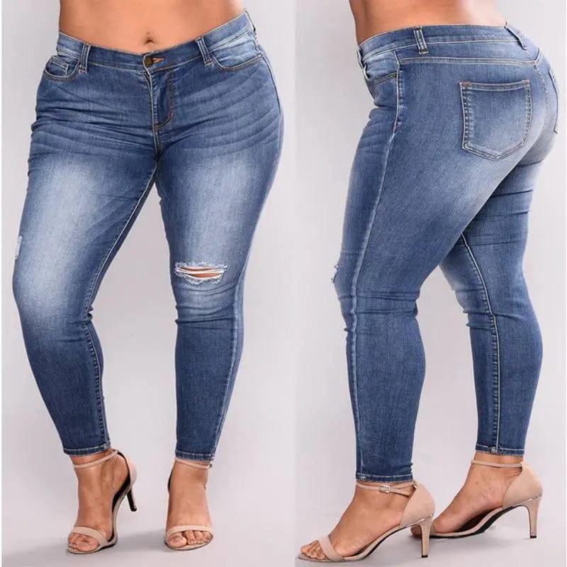 LOVEMI  Jeans 2XL Lovemi -  Large size hole high elastic jeans women's feet pants