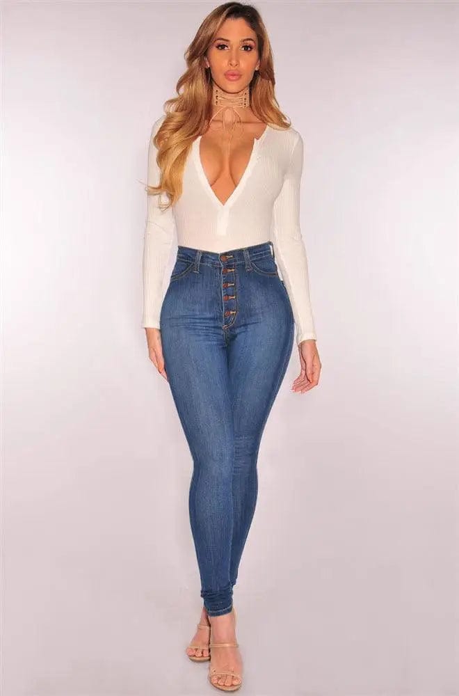 LOVEMI  Jeans Blue / 2XL Lovemi -  High-waist stretch slim denim pants