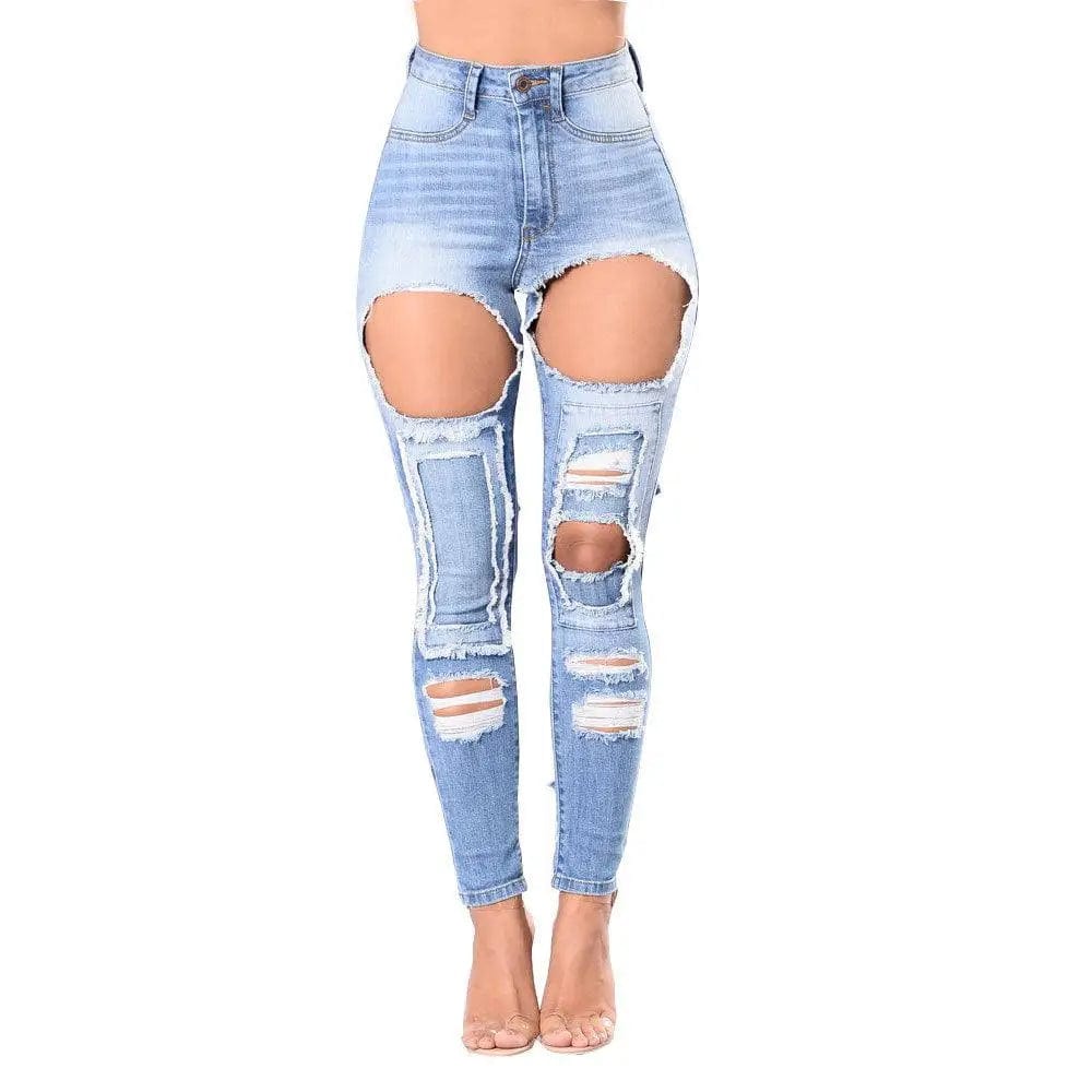 LOVEMI  Jeans Blue / XL Lovemi -  Jeans ripped explosions women's trousers