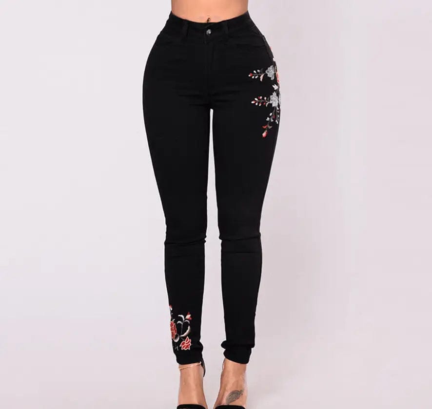 LOVEMI  Jeans Lovemi -  foreign trade black hole embroidered stretch cowboy