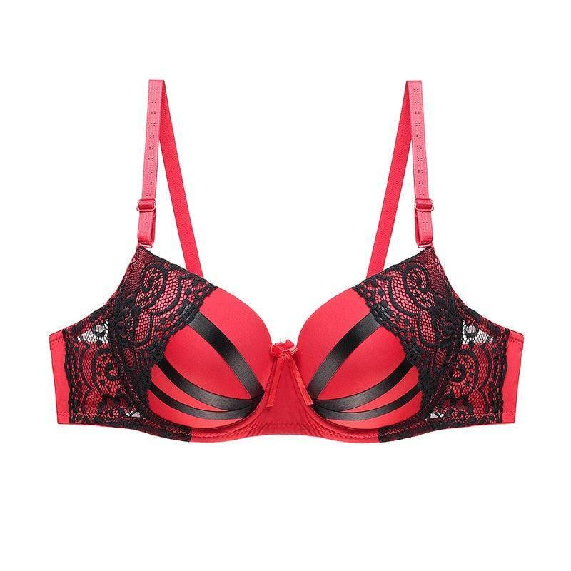 Julexy Push Up Women Bras Sexy Lace Underwear B C Cup-Red-10