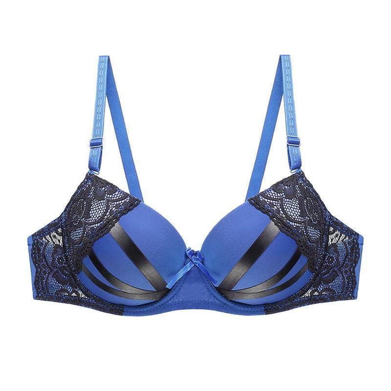 Julexy Push Up Women Bras Lace Underwear B C Cup-Blue-8