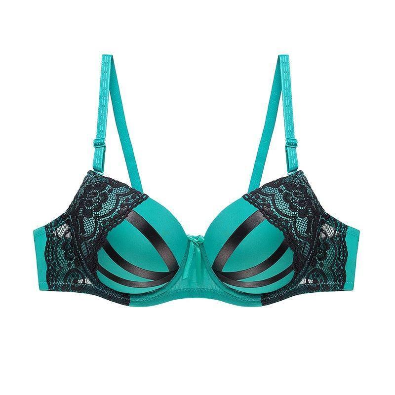 Julexy Push Up Women Bras Lace Underwear B C Cup-Green-9