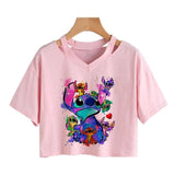 Kawaii Stitch Crop Shirt-59001-1