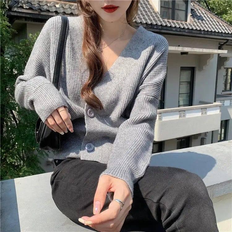 Knit Sweater Loose Lazy Style Sweater-Grey-5