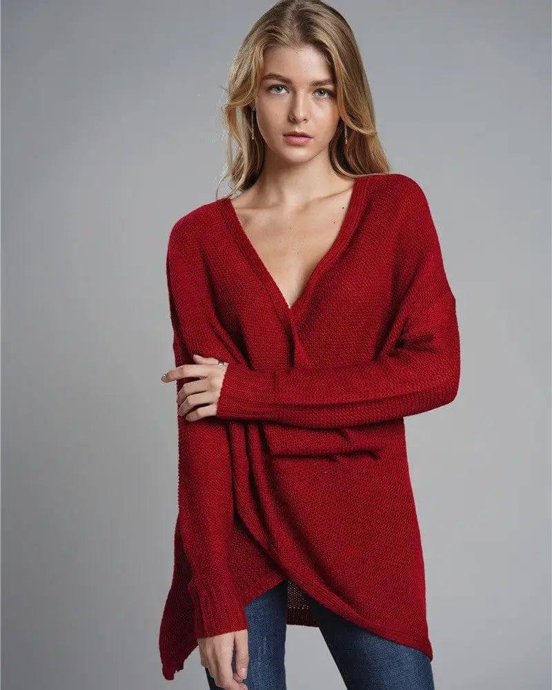 Knit Sweater Pullover Sweater Women's Clothing-Red-5