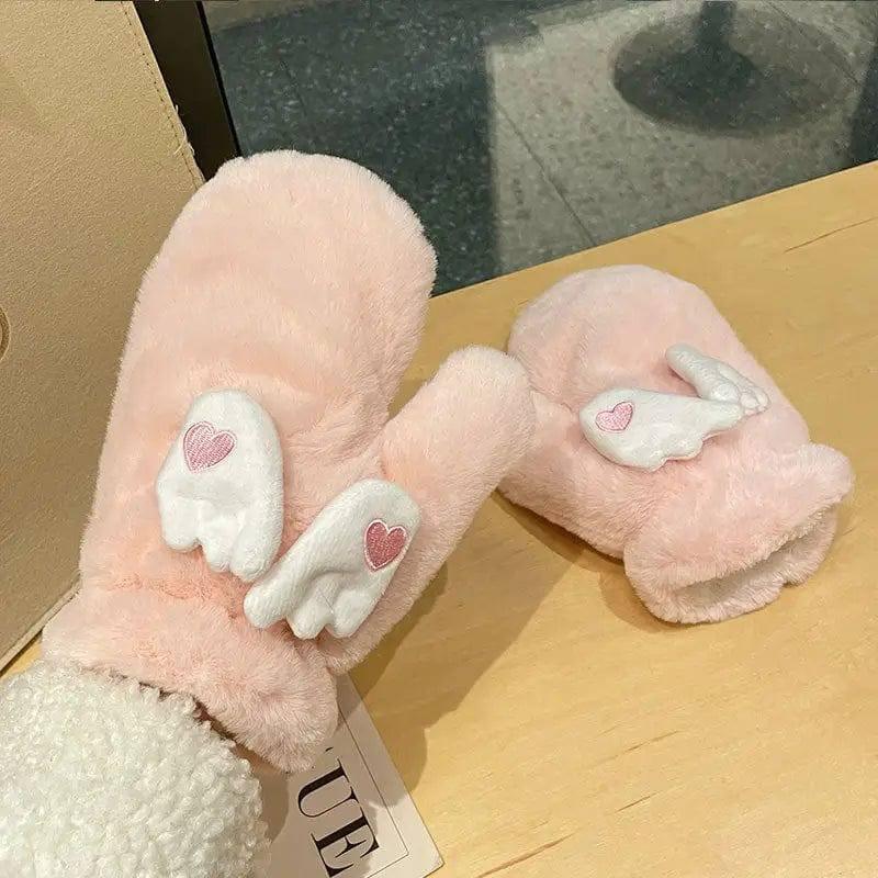 Korean Style Cute Moving Wings Gloves For Women Autumn And-Pink-7