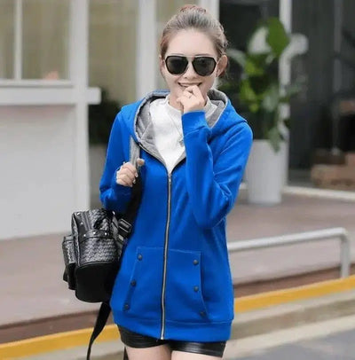 Korean version of autumn and winter casual hooded long-Blue-5