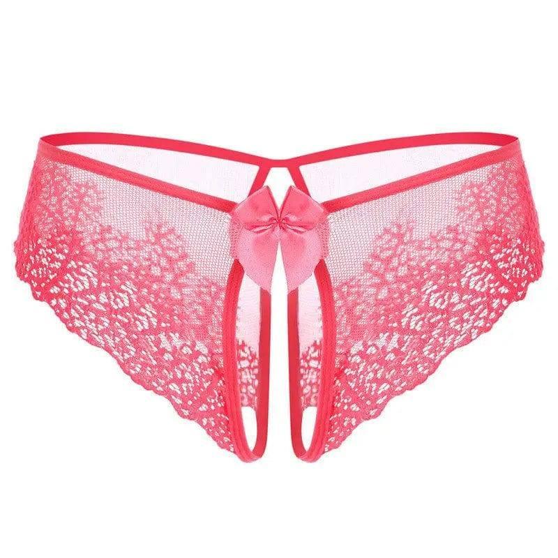 Lace Bow Non-take-off Thong Lingerie-WatermelonRed-4