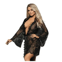 Lace Pajamas with Long Sleeves for Ultimate Comfort-Black-1