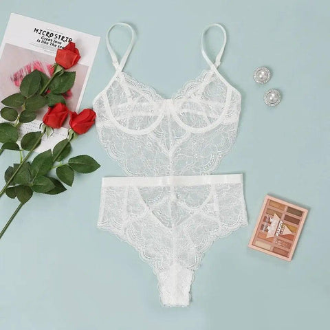 Lace Sexy Lingerie Slim-fit Corset Sexy One-piece Women-White-3