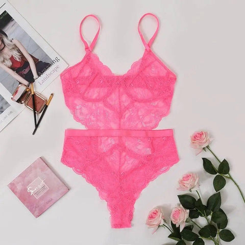Lace Sexy Lingerie Slim-fit Corset Sexy One-piece Women-RoseRed-4